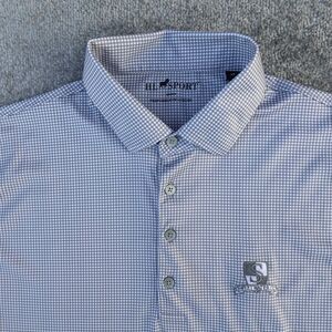 HL Sport Shirt Men's M Medium White Gray Check Performance Golf Polo Stretch